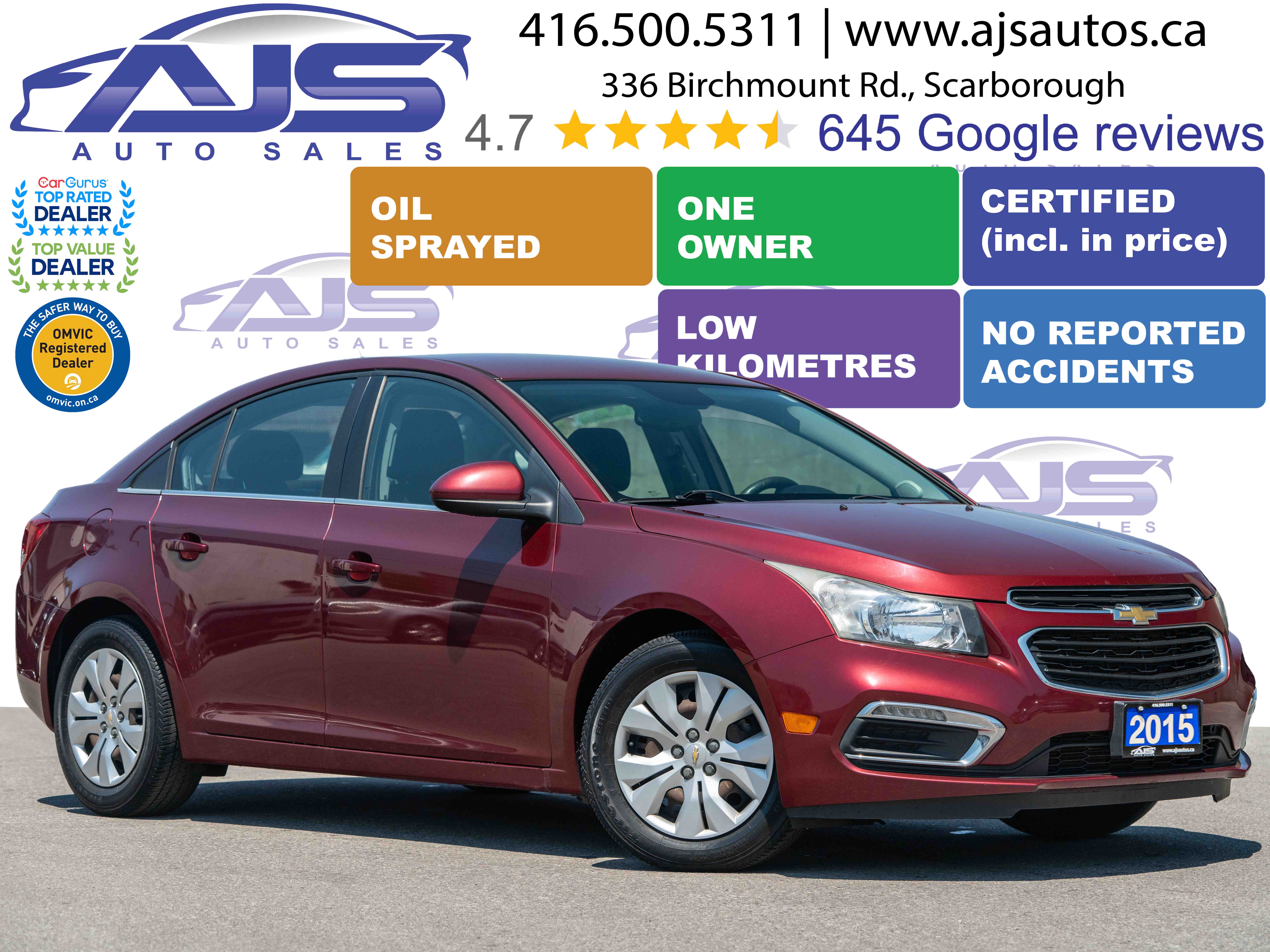 Red (MAROON) 2015 Chevrolet Cruze Sedan Front-Wheel Drive Automatic