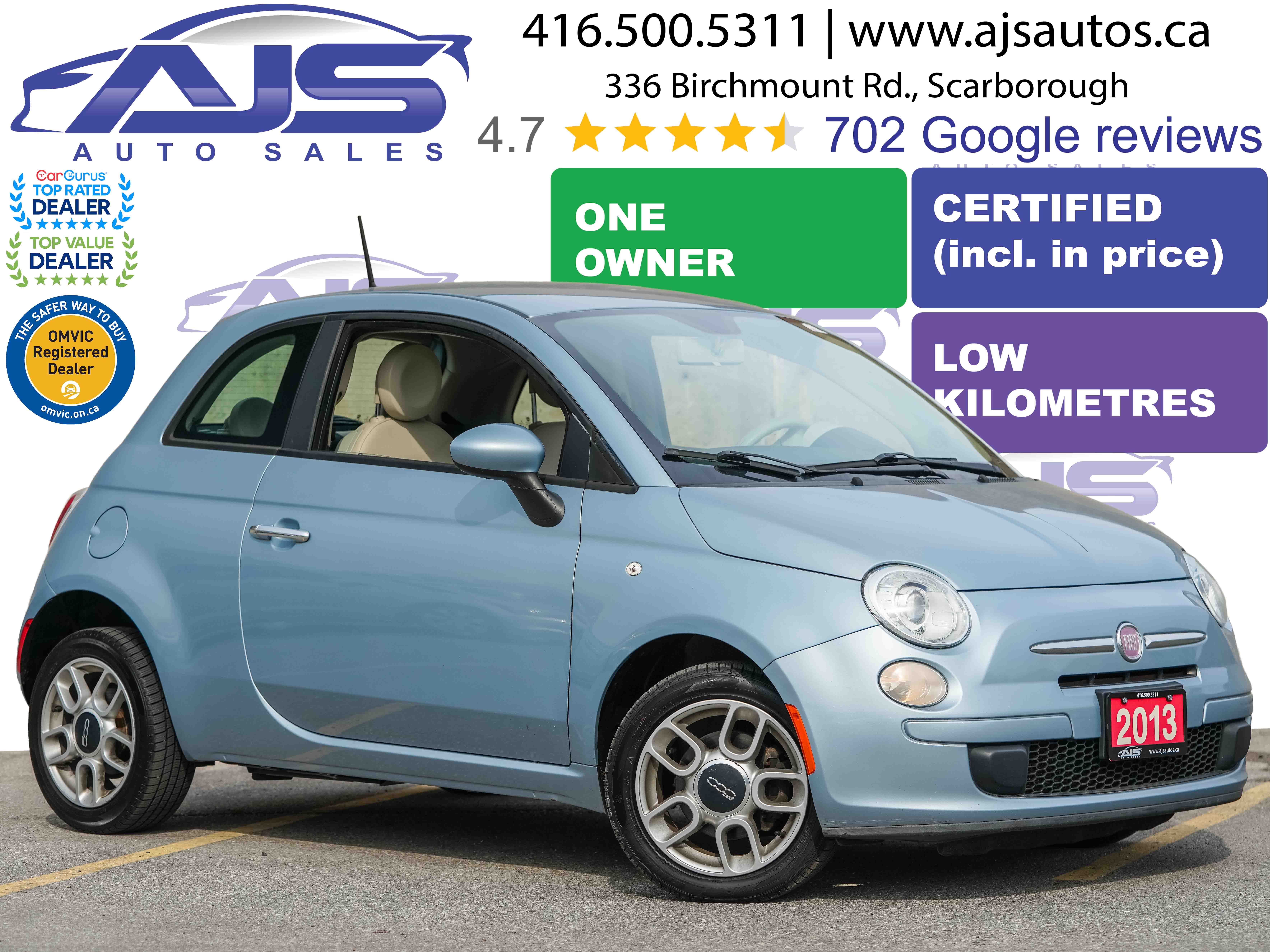 Blue 2013 FIAT 500 Hatchback Front-Wheel Drive Automatic