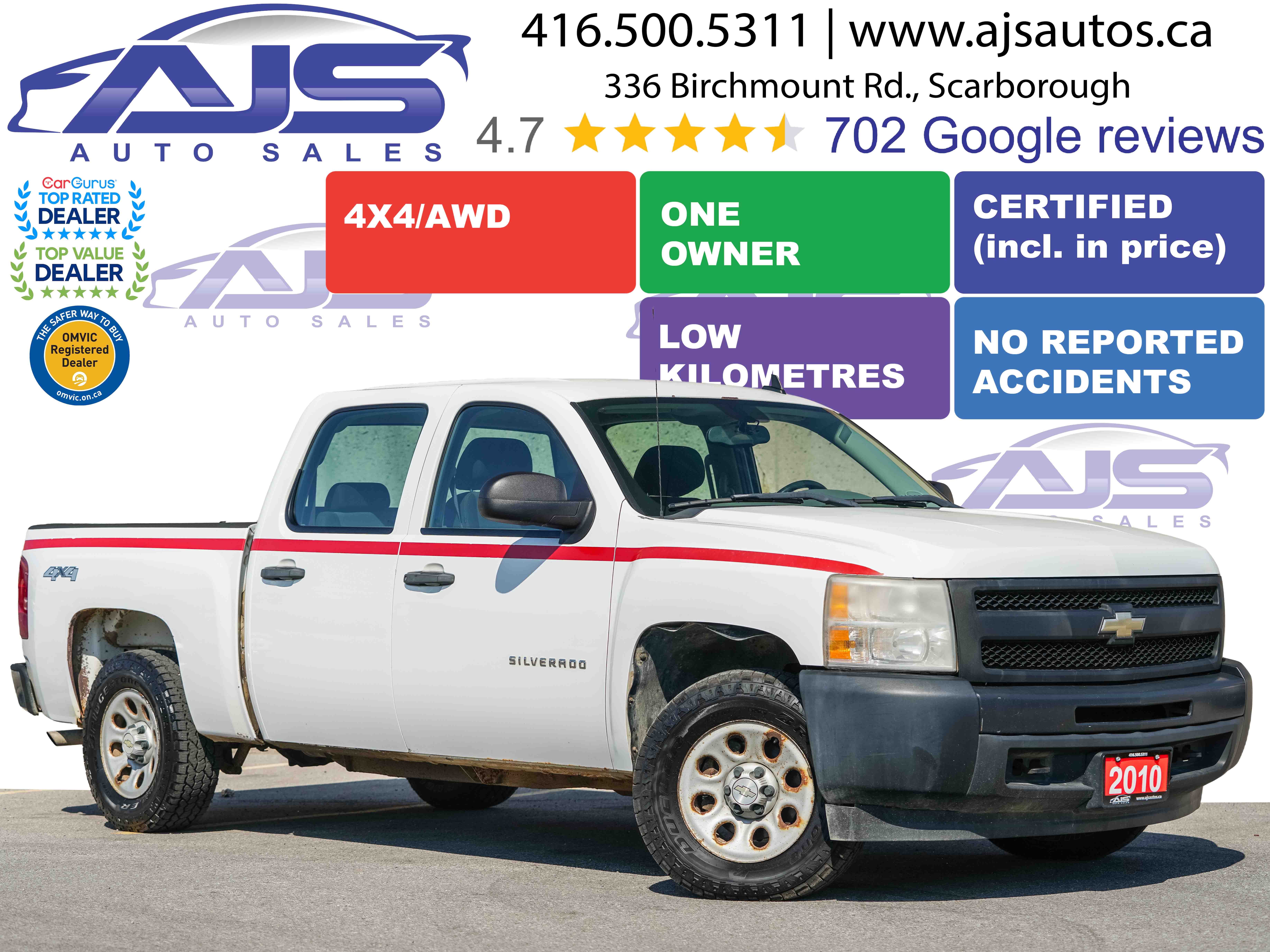 White 2010 Chevrolet Silverado 1500 Pickup Truck Four-Wheel Drive Automatic