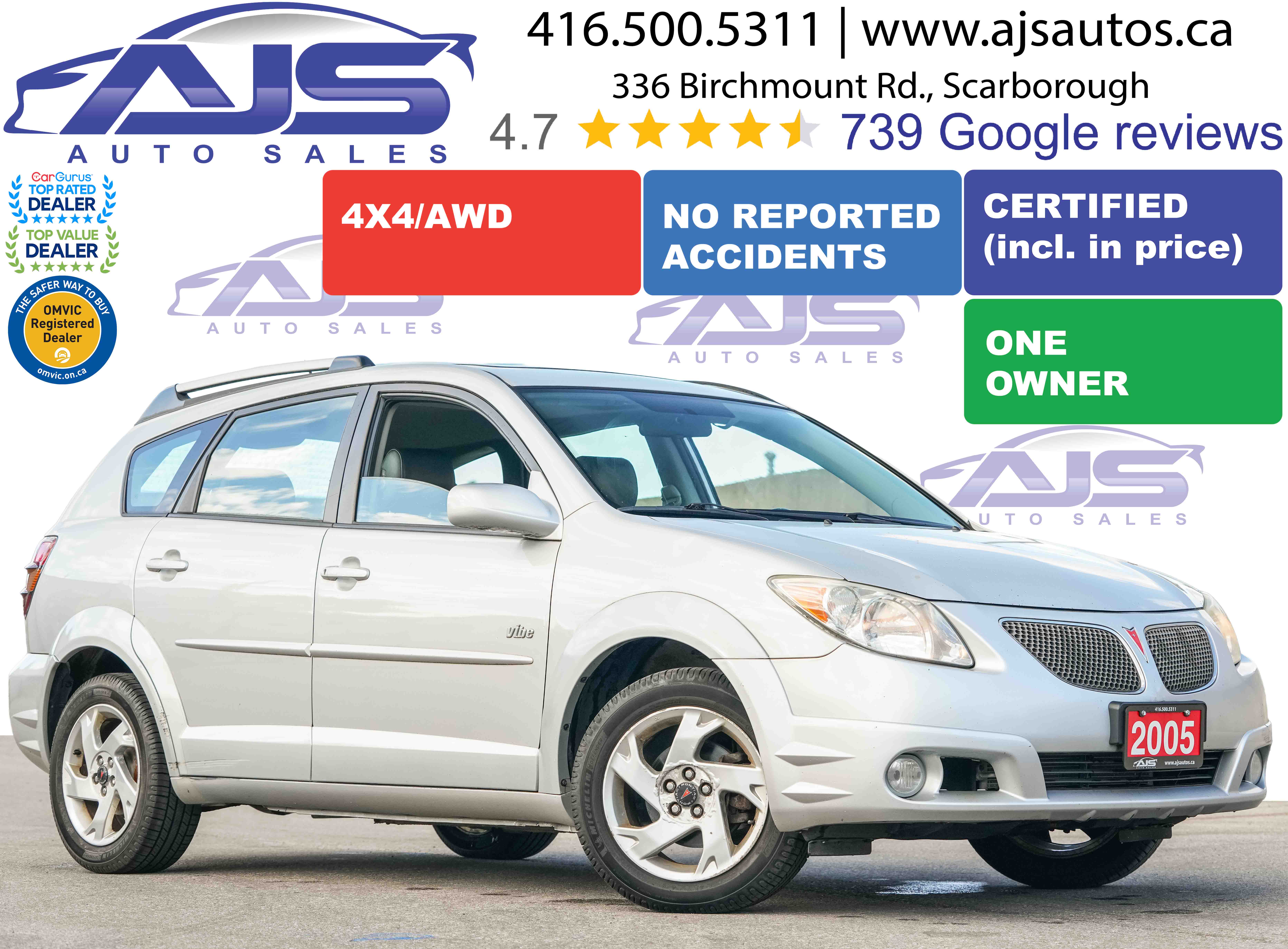 Silver 2005 Pontiac Vibe Hatchback Front-Wheel Drive Automatic