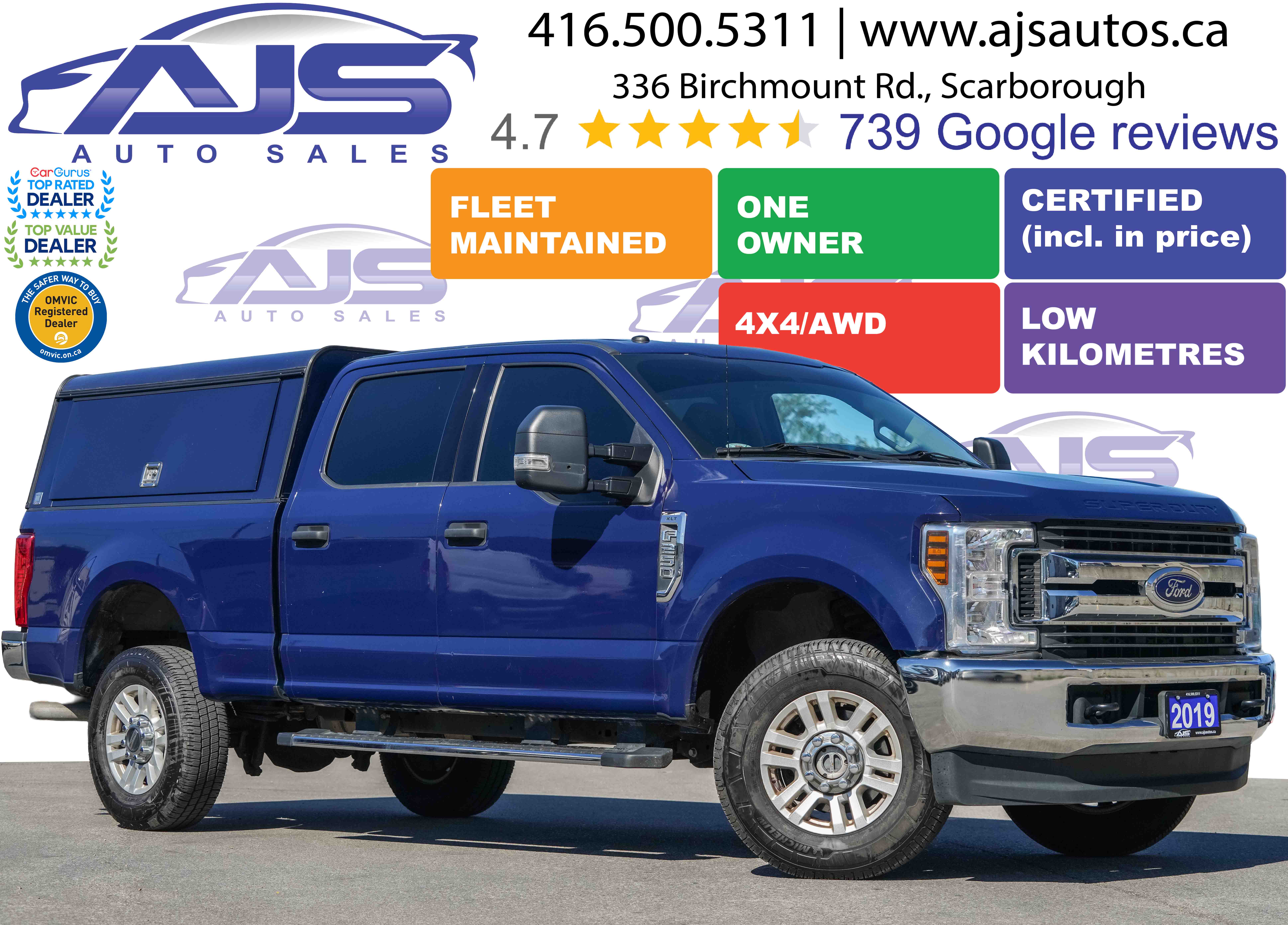 Blue 2019 Ford F-250 Super Duty Pickup Truck Four-Wheel Drive Automatic
